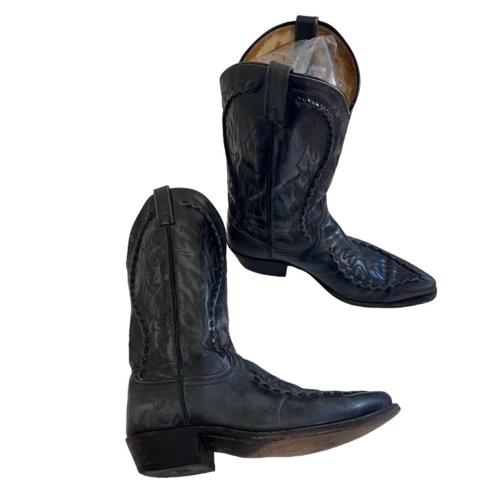 Dan Post Embroidered Lasso Riata Black Leather Cowboy Men's Boots (Shoe) Sz12